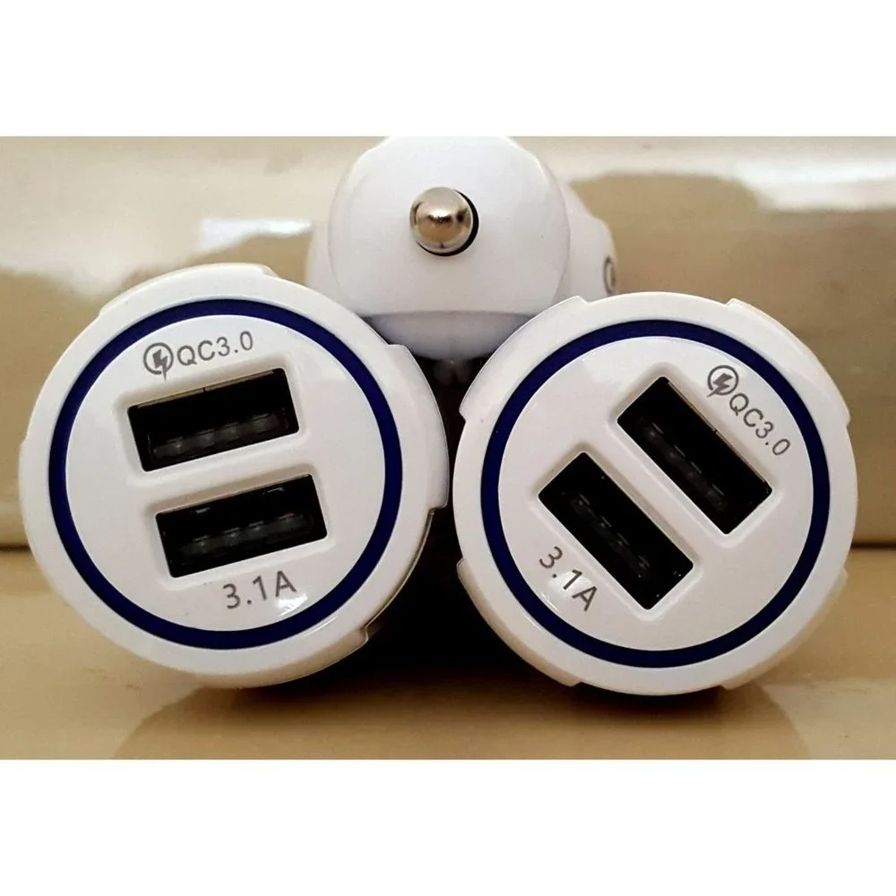 3pack White Dual Port Car Phone Charger Universal USB A Charging Adapter